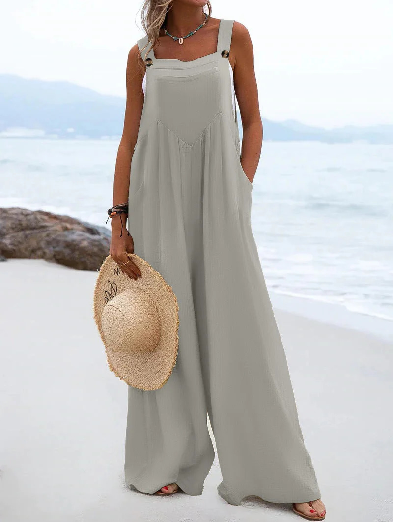 Spring/Summer Ethnic Style Fashion Solid Color Wide Leg jumpsuit Fast Sales European and American Womens Cross 250225