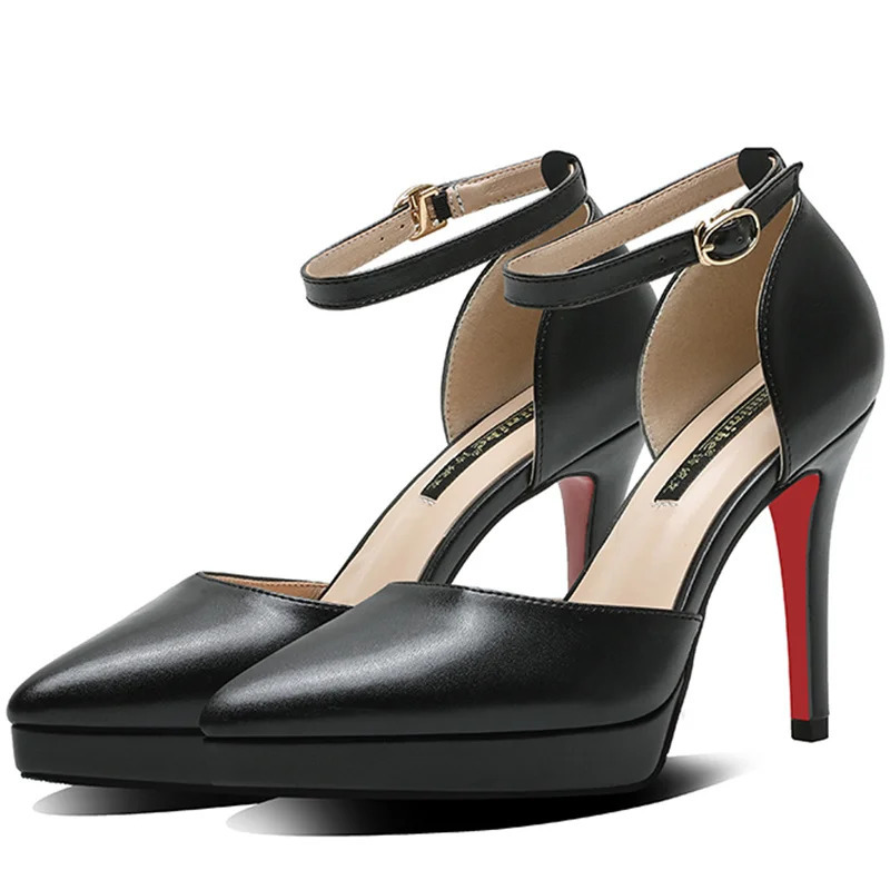 Fashion Women Pumps Shoes Waterproof Platform Oneline Buckle Hollow Pointed Toe 10cm Thin High Heels Womens Wedding Shoes 250218