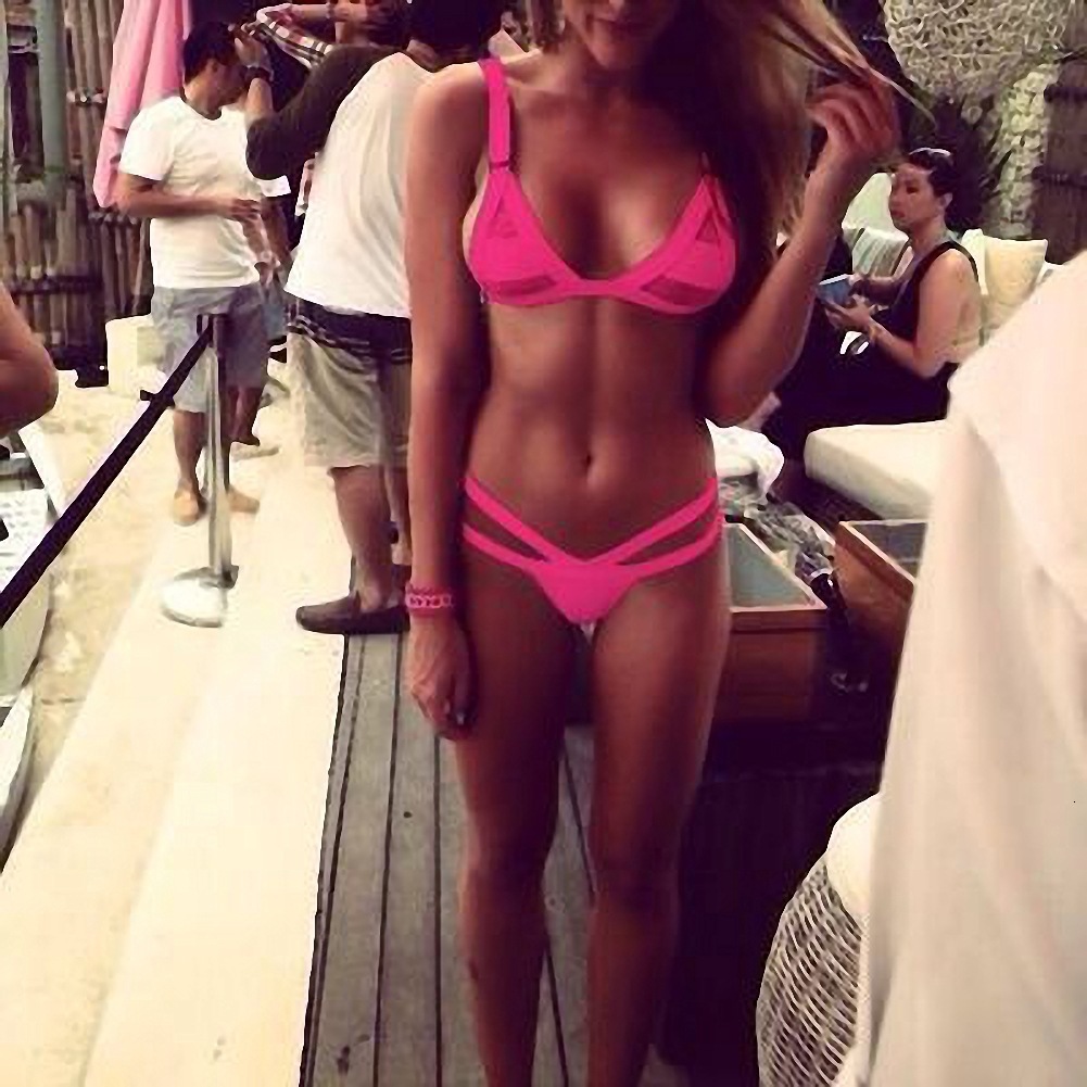 Hot selling designer swimwear mesh splicing strap bikini sexy perspective lace hollow women's swimsuit