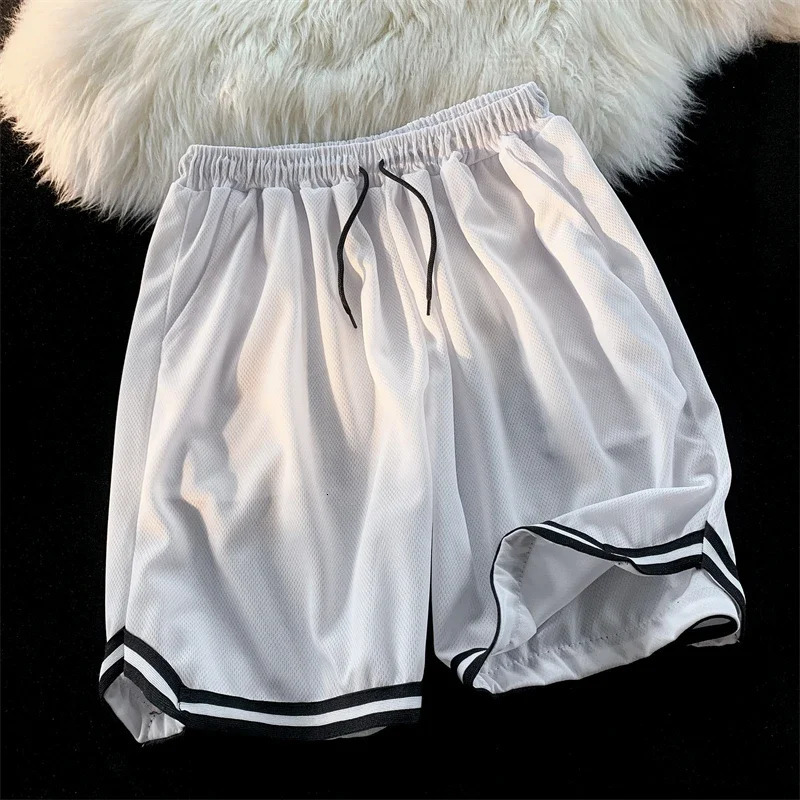 American Ice Slik Knee Length Striped Sports Pants Shorts Elastic Casual Board Cargo Basketball Men 250214