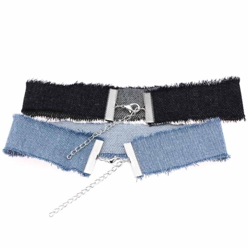 Edage Width Gothic Denim Chokers Necklace Collar Sexy Women Necklet Soft Fabric Necklaces Fashion Jewelry
