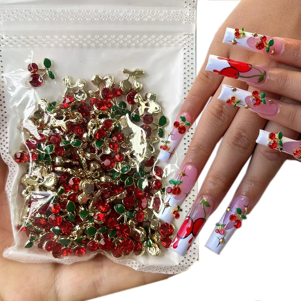 20pcsbag 3D Cherry Nail Charms Red Pink Gems Glitter Stud Fruit Slices for Jewelry 250217