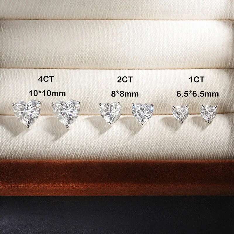 EWYA GRA Certified 1-4CT D Color VVS1 Heart Cut Moissanite Earrings For Women Sier Pass Dia Test Wedding Ear Studs