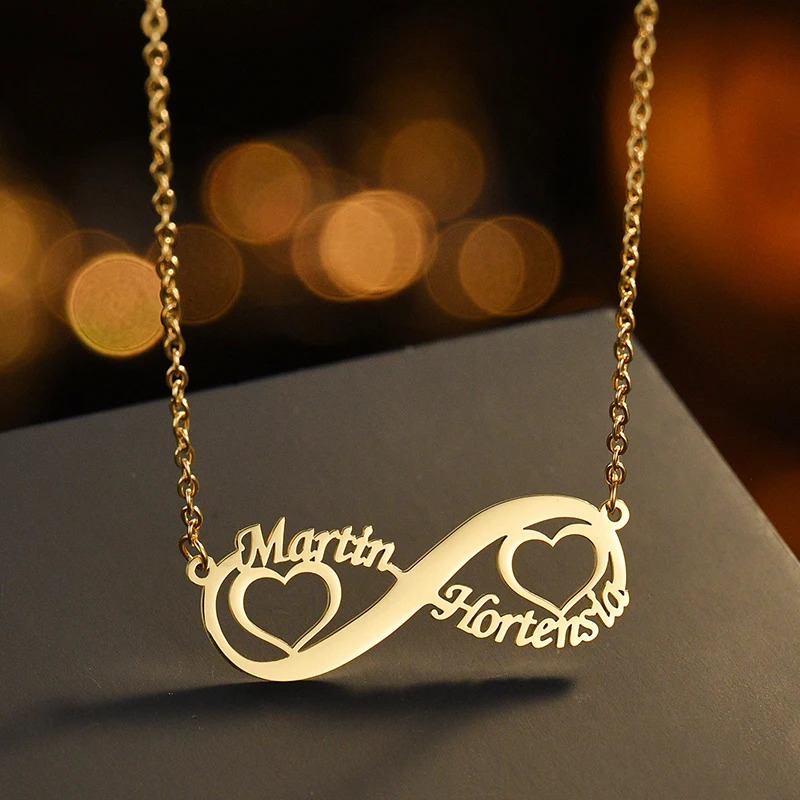 Goxijite Trendy Personalized Unlimited Name Necklace Womens Stainless Steel Customized Double Love Gift 250117