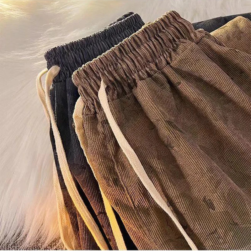 Vintage Floral Corduroy Pants Streetwear Y2k Men Wide leg Oversize Harajuku Casual Straight Long Trousers Korean Fashion 250225