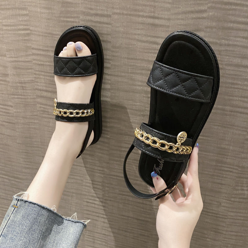 Slippers 2025 Plaid Buckle Strap Sport Sandals Women's Casual Shoes Open Toe Beach Anti-slip Platform Sandals Flat Sandals Ladies Shoes 2305