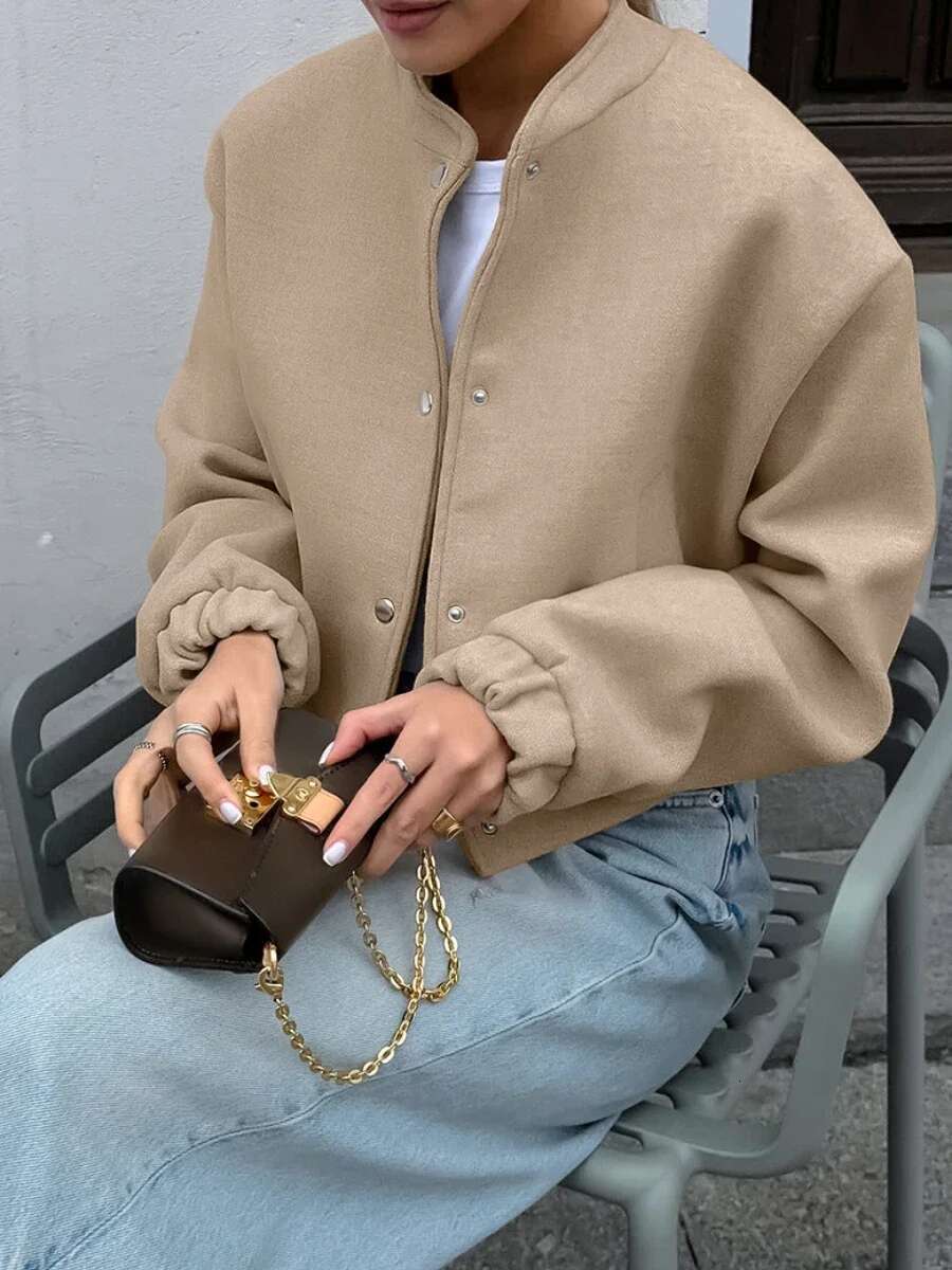 Bornladies Women's Suit Jacket Stand Collar Woolen Coat Autumn Thicken Retro Fashion Chic Office Lady Short Cardigan Top