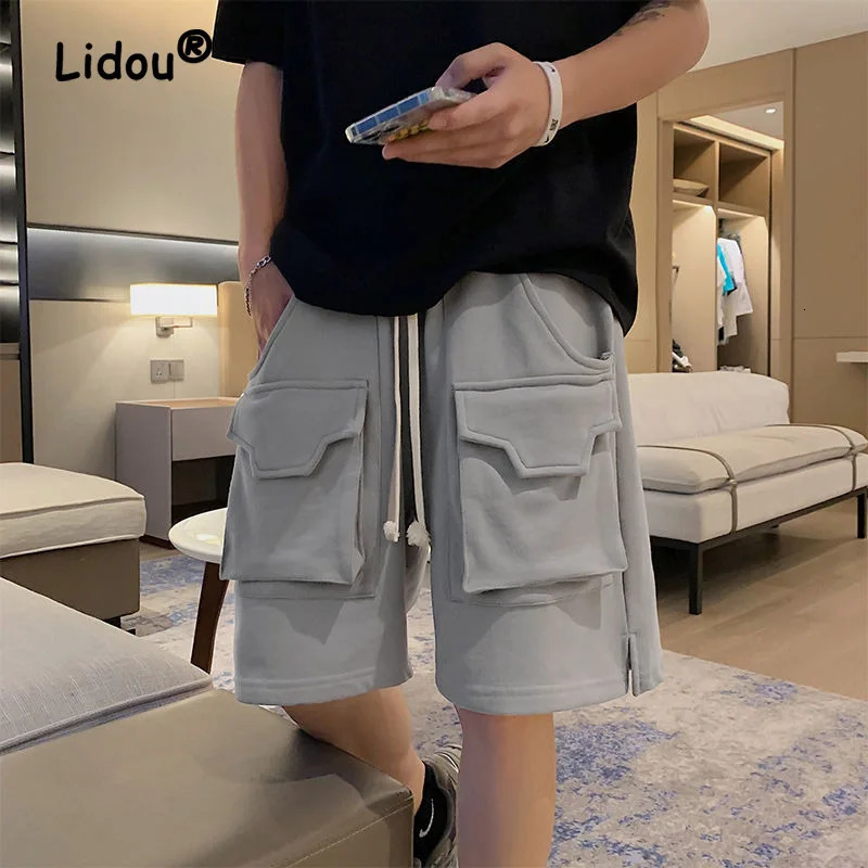 Mens Summer Multiple Pockets Loose Cargo Shorts Classic Street Casual Korean Straight Cylinder All-match Male Short 250225
