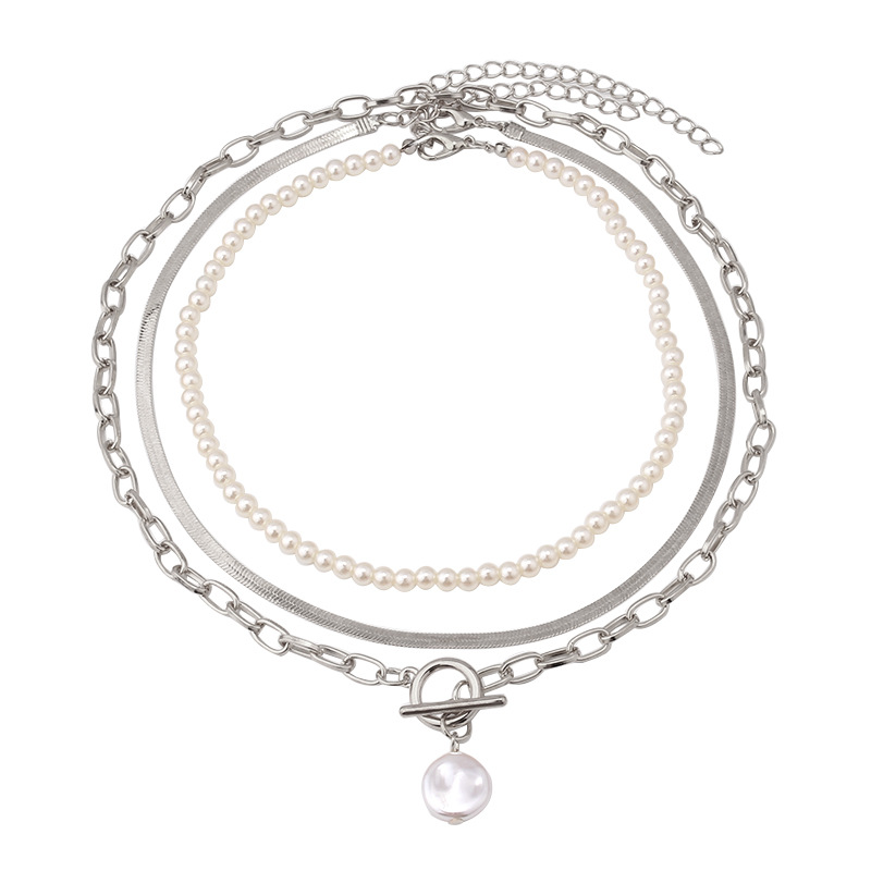 Vintage multi-layer beaded chain small incense necklace simple versatile imitation pearl trend necklace jewelry