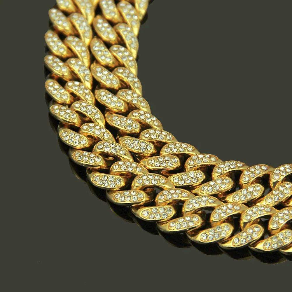 HNSP All Rhinestone 13MM Cuban Chain For Men Necklace Hip Hop Neck Male Jewelry Accessories 250225
