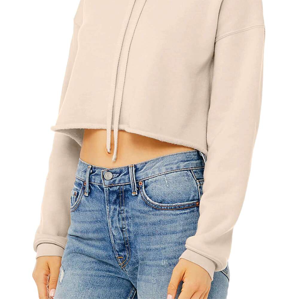 Raw Hem Dropped Shoulder 52% Airlume Combed And Ring Spun Cotton 48% Poly Heather Dust Womens Cropped Fleece Hoodie