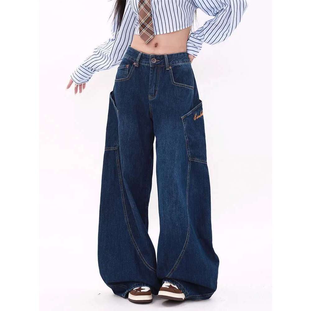 WCFCX STUDIO Women's Wide Leg Jeans American Vintage Street Style High Waisted Casual Trousers Design Sense Niche Baggy Pants