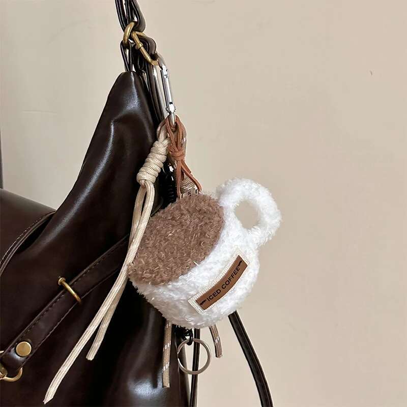 Cute 3D Sand Cake Plush Keychain Afternoon Tea Backpack Bag Pendant Niche Braided Nylon Rope Hanging Ornaments Charm Gifts