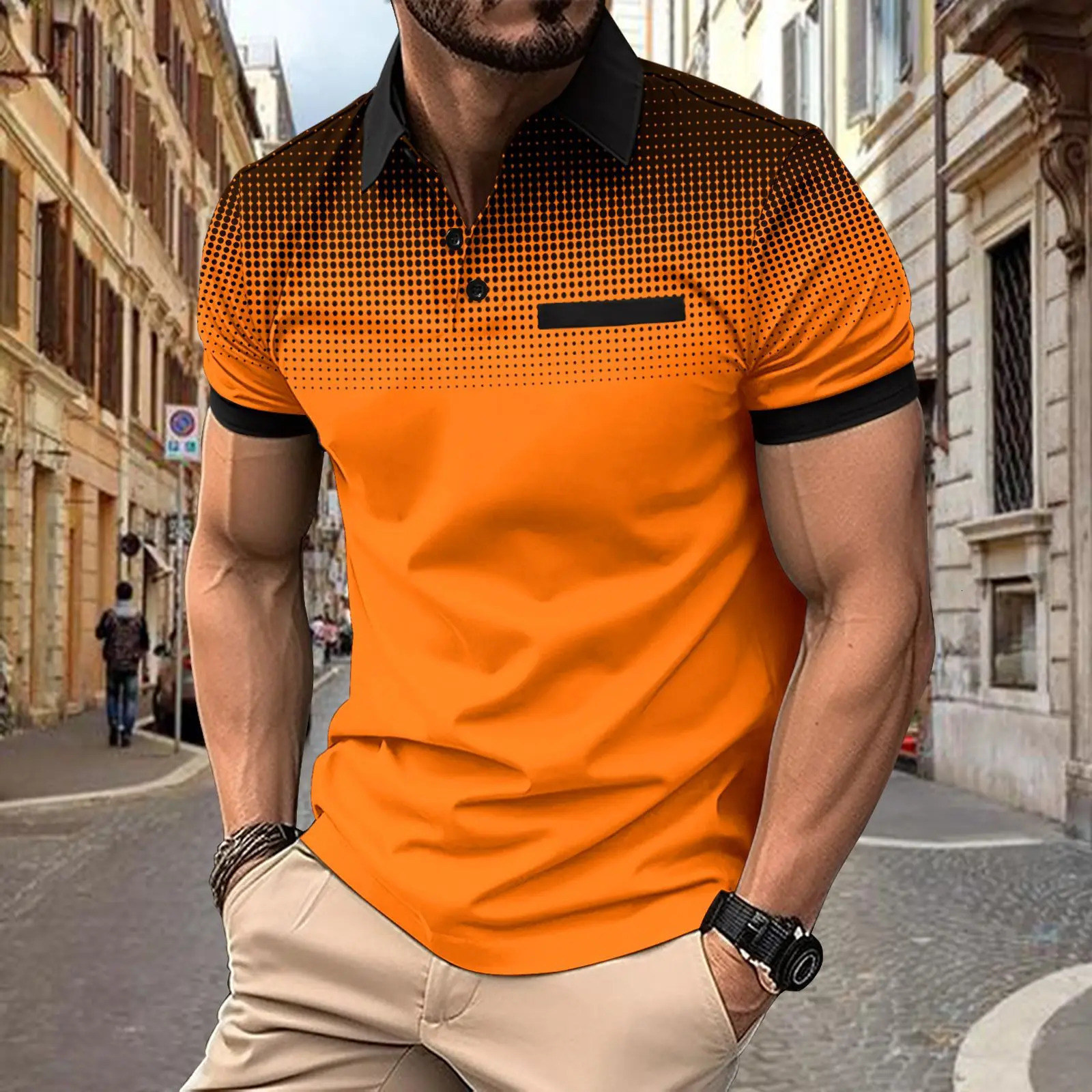 Mens summer gradient printed polo shirt with polo dots for casual sports slim fit and muscular outdoor wear 250225
