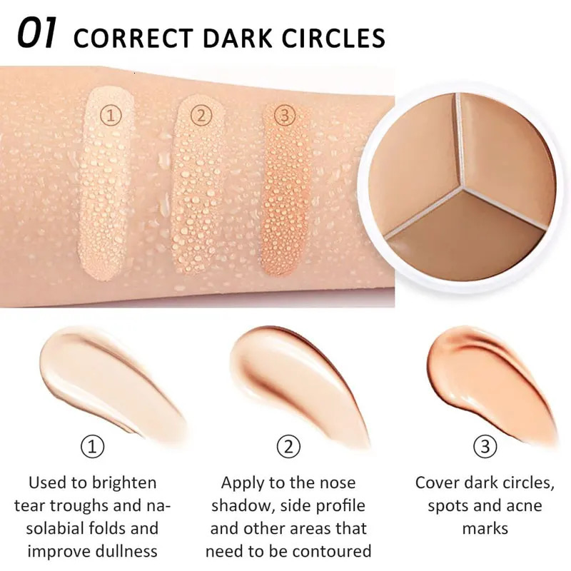 2PCS 3color Concealer Palette Correct Dark Circles Spots Concealer Waterproof No Creasing/Separation Long-lasting Natural Makeup 250222