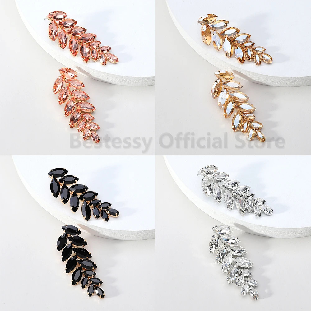 Vintage Long Drop Dangle Earrings For Women Maple Leaf Shaped Full Glass Crystal Trend Jewelry Bridal Wedding Accessories 250225