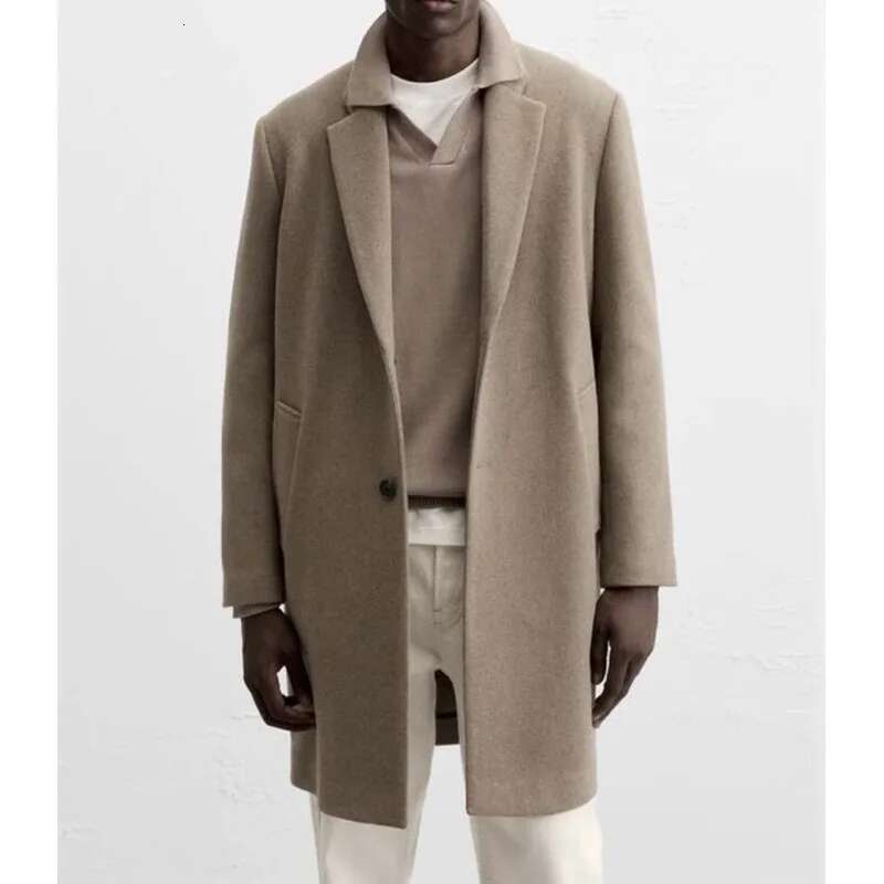 European American Men's Medium And Long 40% Wool Gray Suit Collar Woolen Coat Men