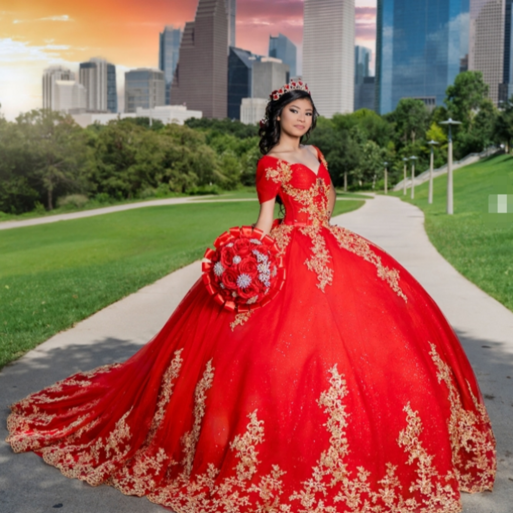 Luxury Red And Gold Quinceanera Dresses 2025 Puffy Ball Gown Cap Sleeve Vestidos De 15 Anos Elegant Debutante Sweet 16 Dress Formal Birthday Party Dre
