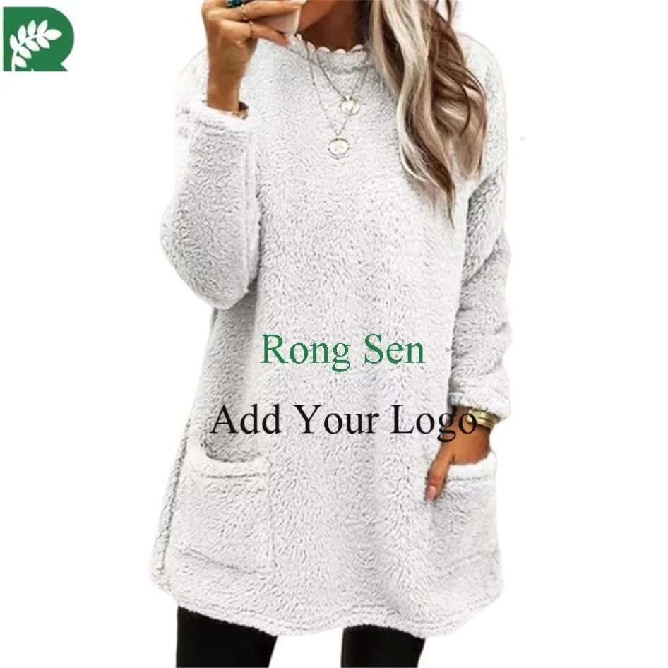 For New Long Sleeve Pocket Plush Hoodies Women Pullover Solid Color Warm Sweatshirts