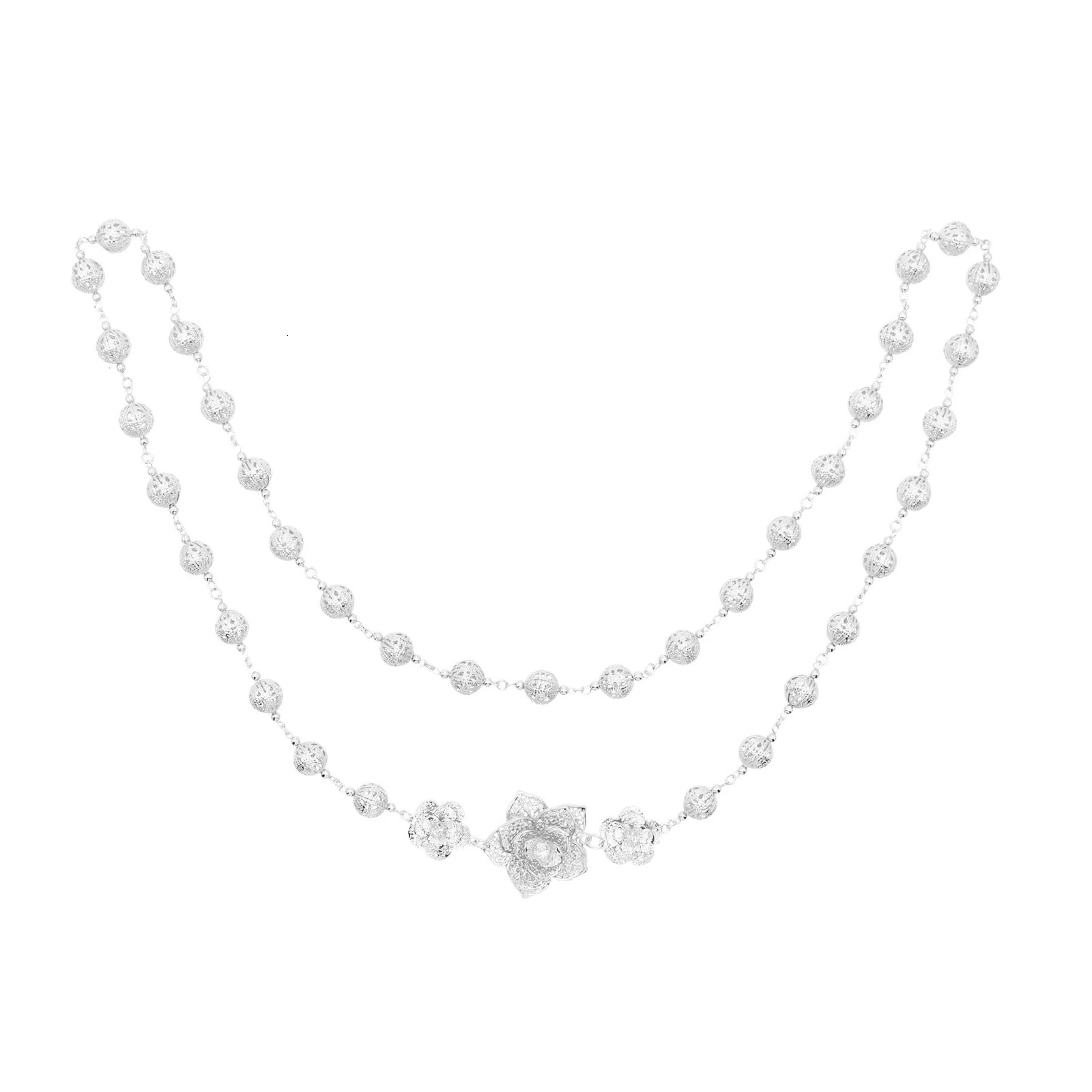 120Cm Golden Silvery Hollow Ball Beaded Flower Shoulder Chain Body Jewelry Indian Dubai Arabic Ethnic Bride Wedding Accessories 250225