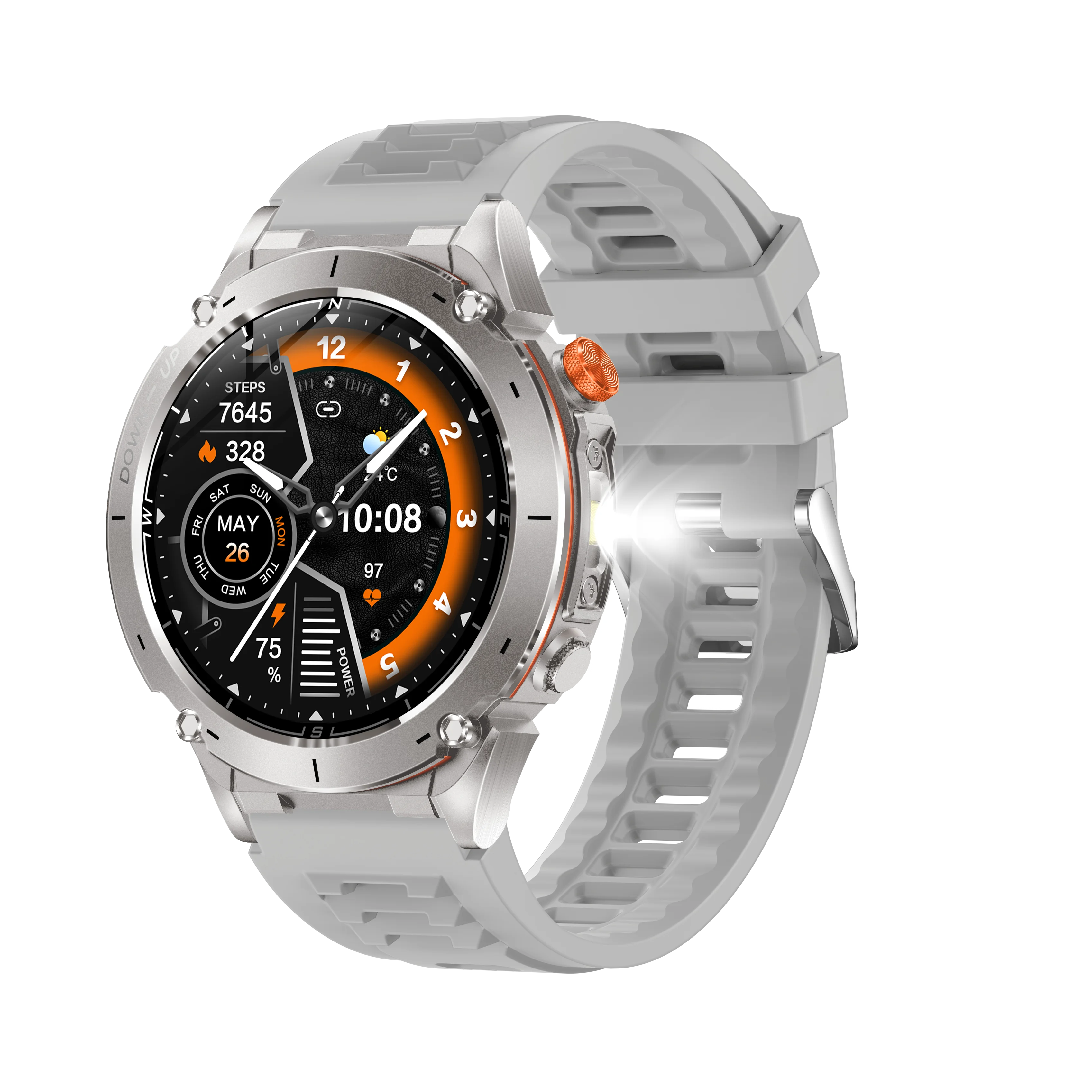 New Outdoor Sports GPS Smart Watch with Flashlight 1.43'' Amoled 730mAh 30M Waterproof Heart Rate Blood Pressure Men Smartwatch