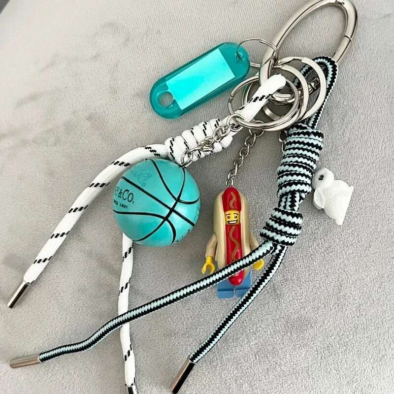 Chocolate Sausage Dog Baseball Car Keychain Tennis String Simple Trendy Bag Pendant Cute Fashion Knot Doll Hanging Decorations