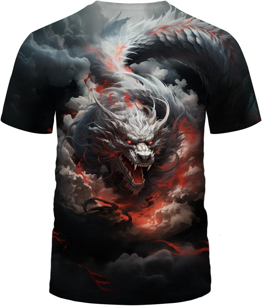 Mens T shirt Traditional Chinese Dragon T-Shirt Funny Anime Graphic Casual tops summer clothes