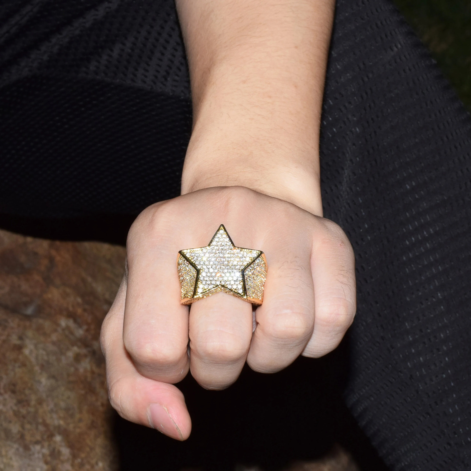 Bubble Letter Men Star Rings Charm Gold Color Full Zircon Fashion Hip Hop Rock Jewelry Bague Homme 250225