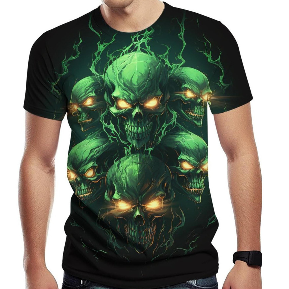 Mens T shirt Novelity 3D Print Skull T-Shirts for Men Flame Skull Graphic Short Sleeve Tee Shirt tee Casual tops summer clothes Simple pattern