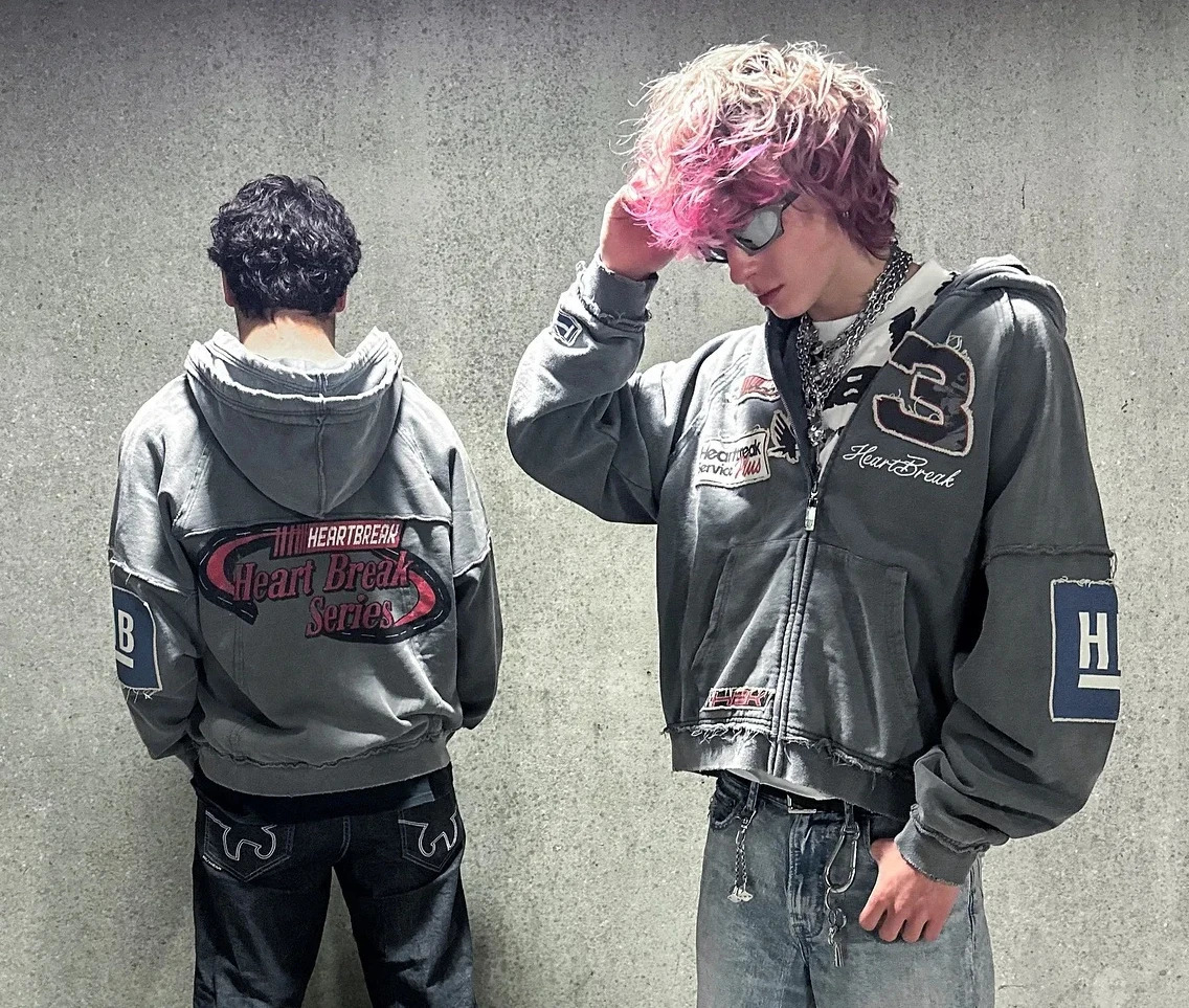 Y2K Zip Up Hoodie Oversized Pattern Letter Patchwork Sweatshirt Hoodie Men and Women Gothic Long Sleeved Hoodies Streetwear 250225