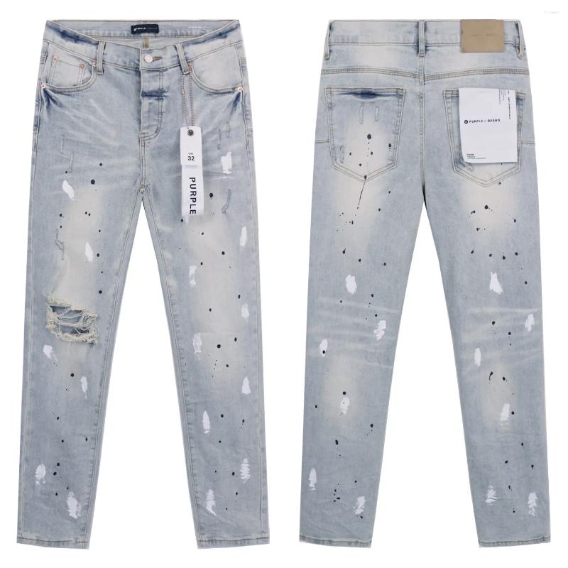 Men's Jeans High Street Coated Four Seasons Straight With Ruffian Ripped Detail