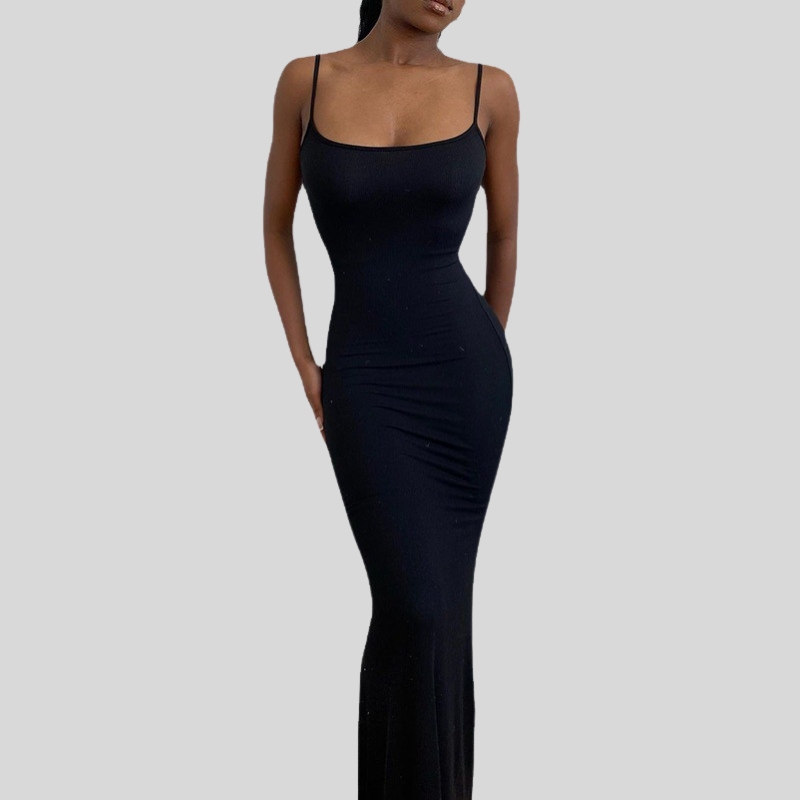 New women's Kardashian skims solid color sexy slim peach hip suspender summer dress