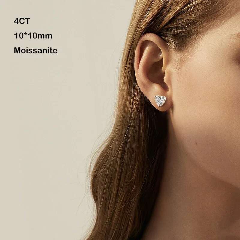 EWYA GRA Certified 1-4CT D Color VVS1 Heart Cut Moissanite Earrings For Women Sier Pass Dia Test Wedding Ear Studs