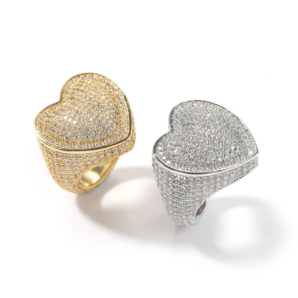 Uwin Heart Ring Micro Paved Full Iced Out Cubic Zirconia Bling HipHop Fashion Delicate Jewelry For Gift Men Women 250225