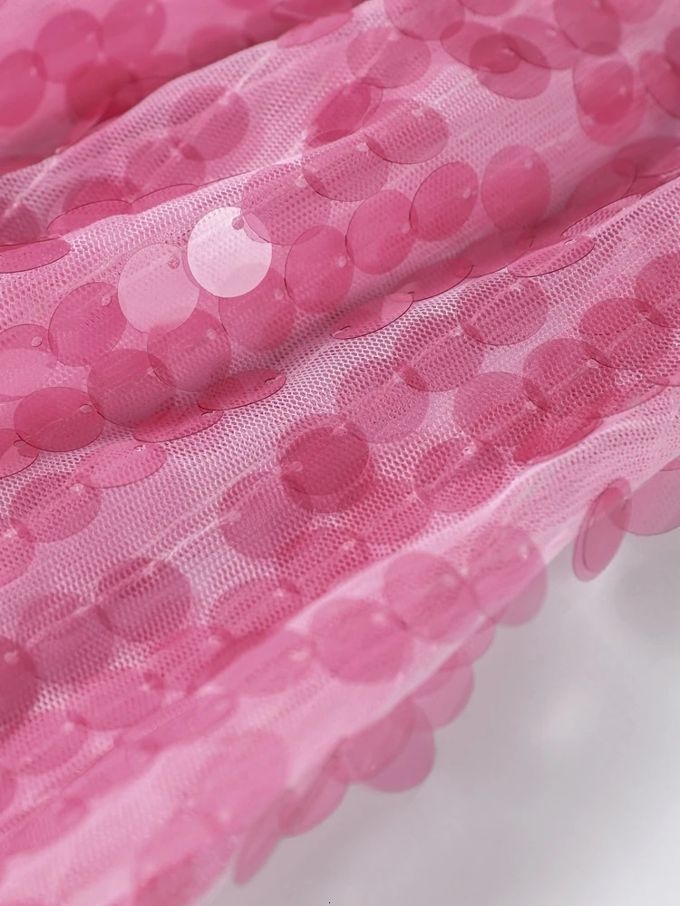 Halter Collar Bead Dress Sequin Glitter Lace Up Hanging Neck Fashion Sexy Backless Socialite Party Gown Pink Beach Short Dresses 250225