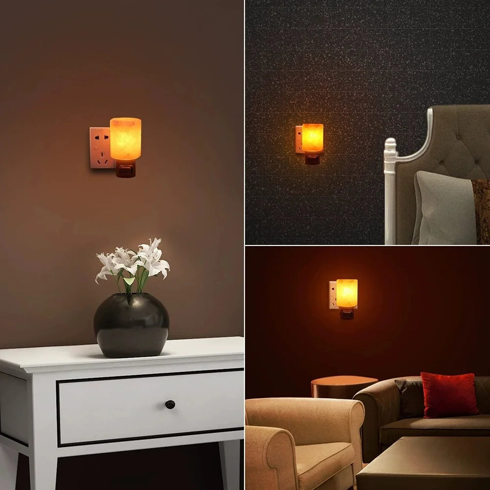 Himalaya warm white salt lamp night light natural crystal hand-painted air purification with plug release negative ion bedroom 250225