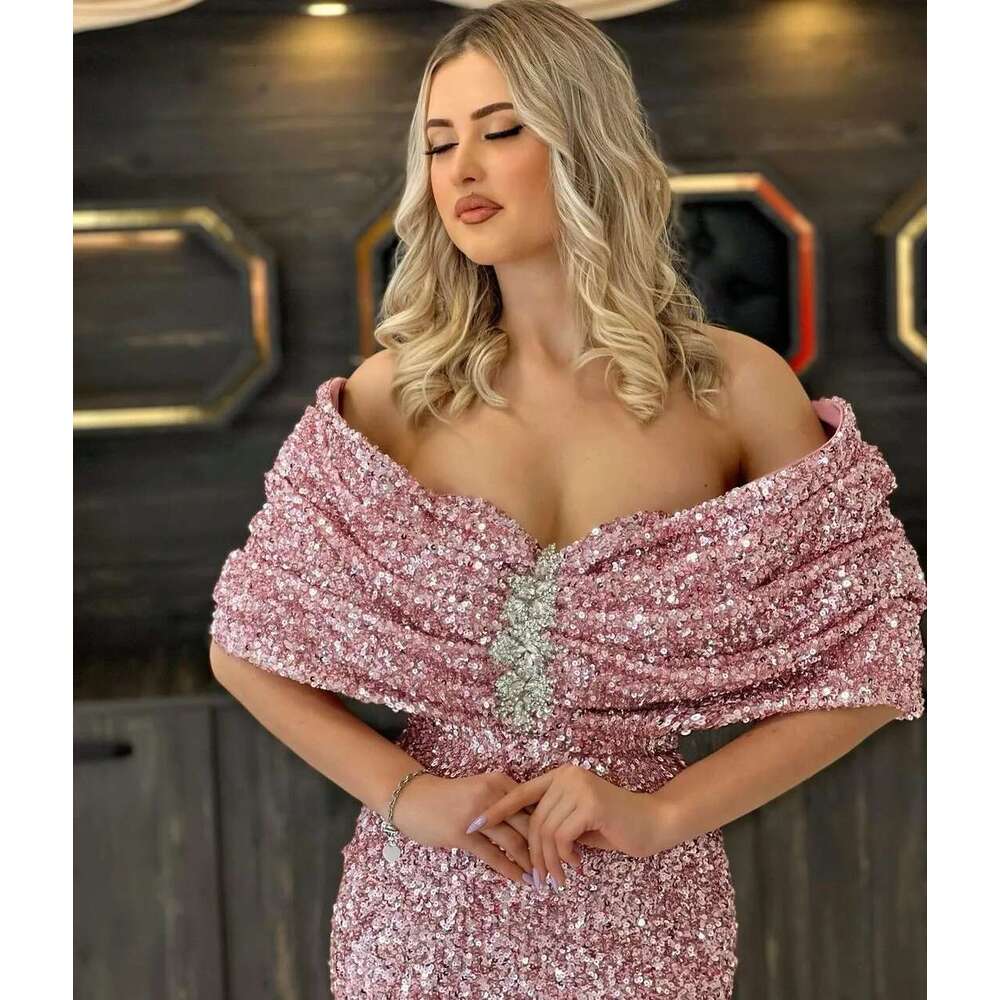 Gorgeous Evening Mermaid Formal Ocn Dresses Off The Should Sequined Ruffles Court Gown Prom Dress Vestido De Noite