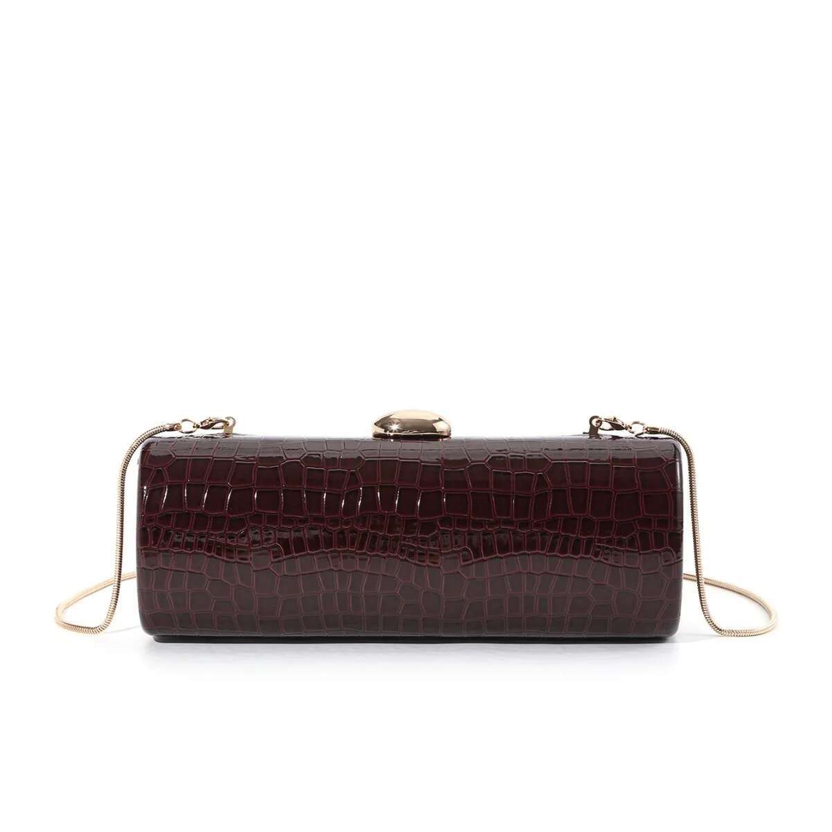 Summer New Retro Fashion Long Box Handbag Women's Brown Crocodile Pattern Wallet Casual Gold Metal Chain Handbag Designer Dinner Crossbody Bag