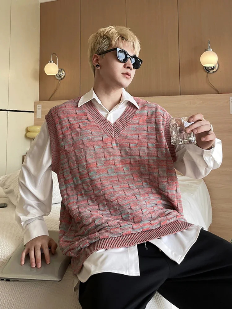 Autumn Sweater Vests Men Knitted Stylish Handsome High Street American Style Sleeveless Couple Prevalent Daily Chic Classic Ins 250225