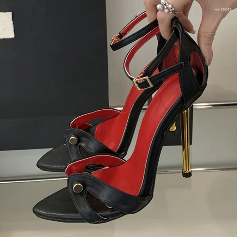 Sandals Metal Decoration Lace-Up Pointed Toe Thin High Heel Women Fashion Dress Shallow Mouth Narrow Band Stripper Pumps Size 41