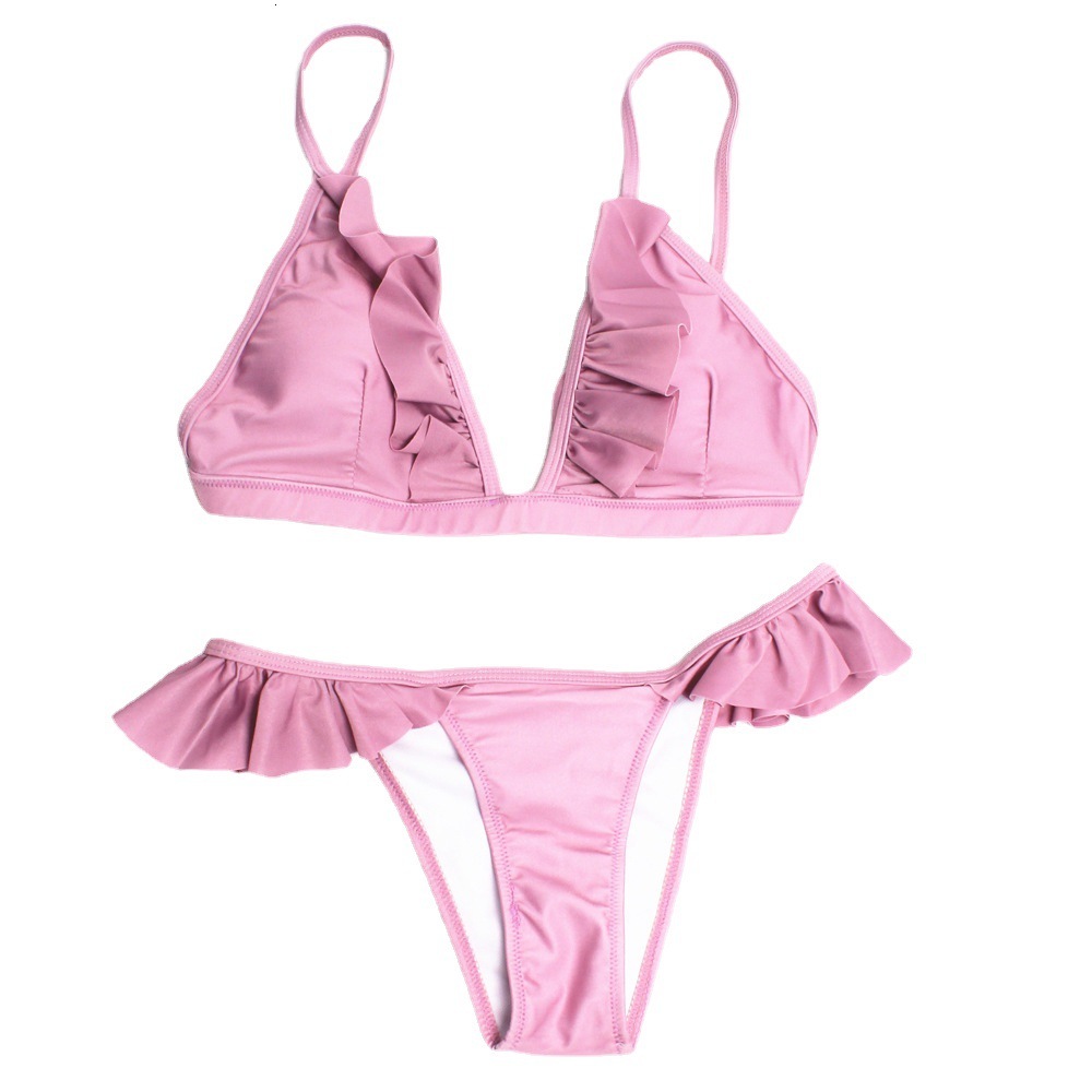 2025 new women's swimwear bikini ruffle solid color split designer swimsuit