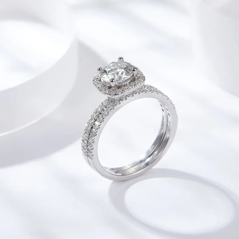 Follow Cloud 6.5mm 1ct Square Ring Set for Women S925 Silver White Gold Wedding Ring Silver Ring 250220