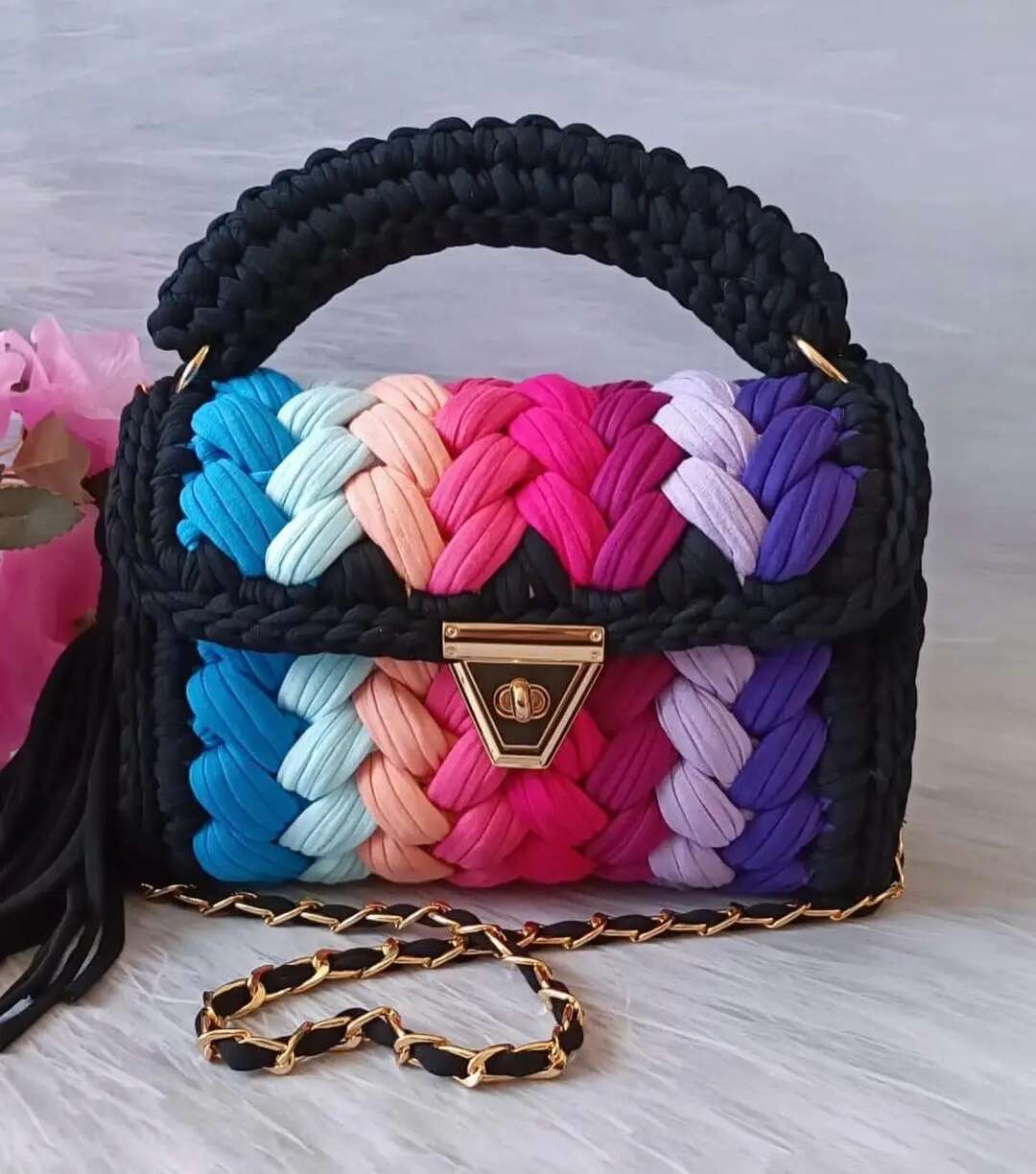 New Handmade Lady Shoulder Crochet Woven Bag Fabric Strip Designer Handbag Purses For bags handbags women Tote Bags