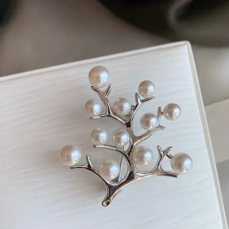 Happiness Tree Brooch with Multiple Freshwater Pearls Natural White Willow Branches Unique and Exquisite Gifts for Men and Women 250225