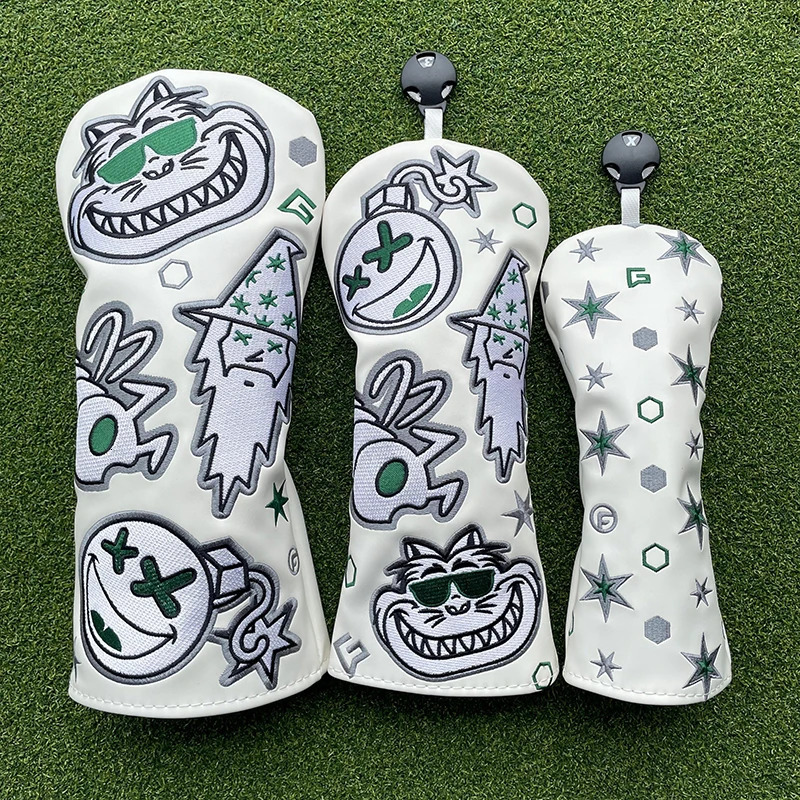 Fashion Bugs Wizard Golf Club Head covers Cute cat Driver Woods Hybrid Waterproof leather Golf club head protective sleeve cover 250226