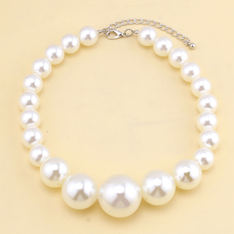 Faux pearl beaded necklace female cold wind simple geometric round beads necklace temperament exaggerated