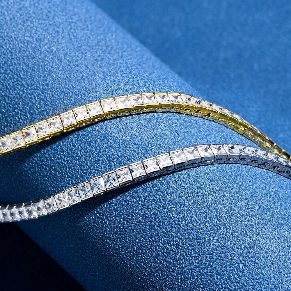 WUIHA Hip Hop Rock Gold Plated 4MM VVS Created Moissanite Tennis Necklace Sterg Sier Jewelry Wholesale Dropshipping