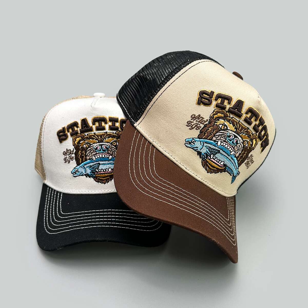 Sports Fish Eagle Bear Embroidery Baseball Hats New Unisex Sunshade Color Block Breathable Fashion Mesh Versatile Trucker Caps