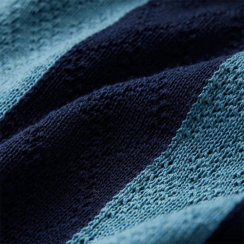 Fashion Striped Patchwork Knit Mens Shirt Casual Short Sleeve Button Lapel Slim Knitted Shirts Breathable Hollow Out Men Shirts 250224