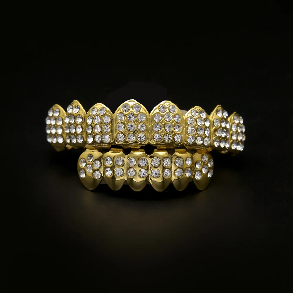 Full CZ Bling Teeth Top Bootom Dental Mouth Punk Teeth Caps Cosplay Party Tooth Rapper Hip Hop Jewelry TG011 250220